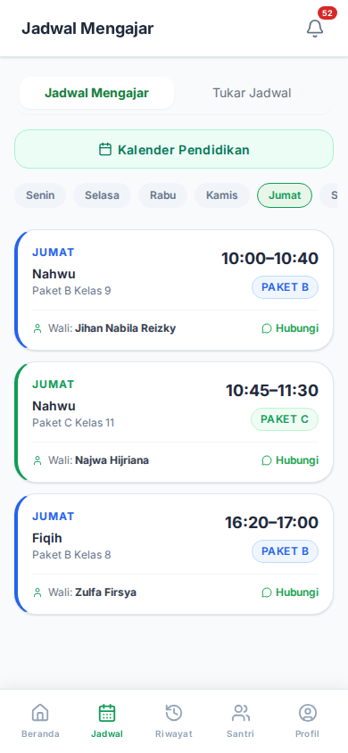 Tampilan Jadwal Mengajar