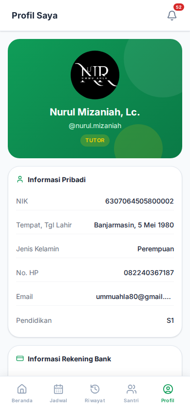 Tampilan Profil Tutor